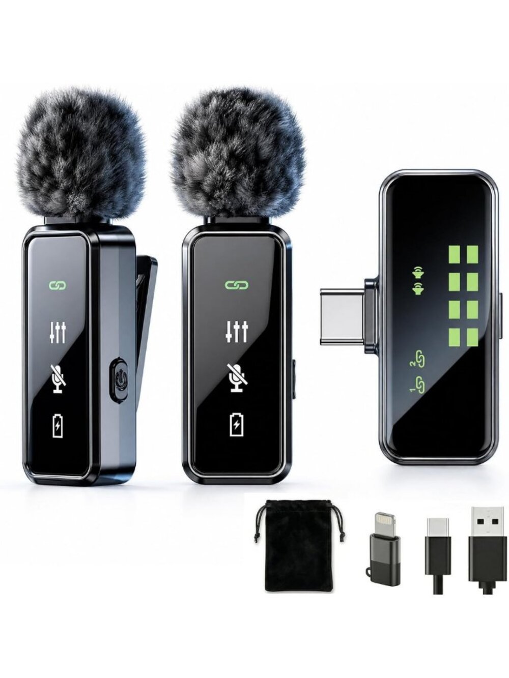 Wireless Lavalier Microphone with 12H Battery, Smart Noise Cancellation, Clip-On